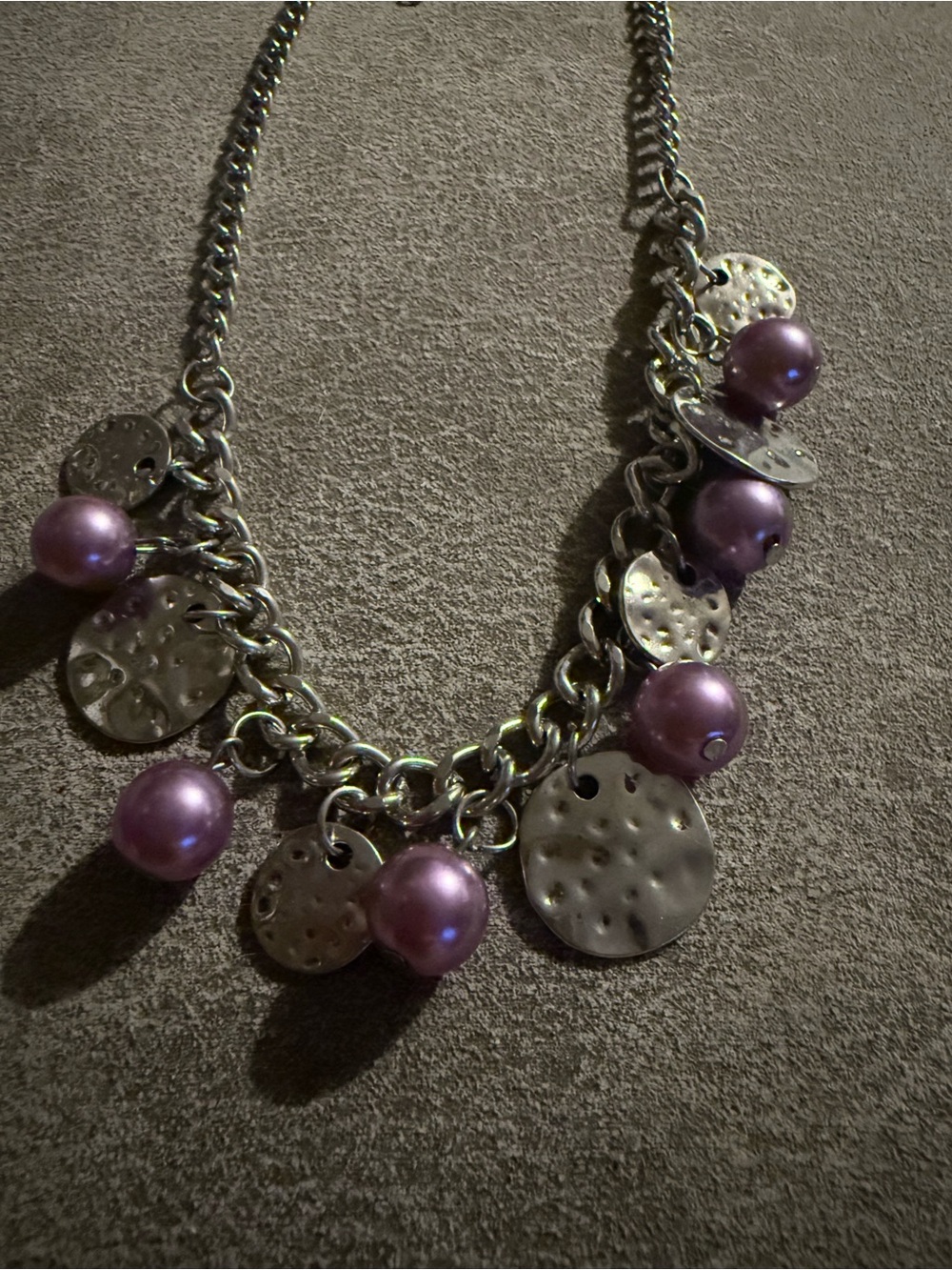 Silver Chain Necklace with Lavender Pearl Charms - - Picture 2 of 3